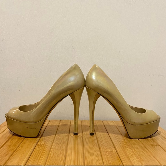 LAST CHANCE | Brian Atwood Platform Peep Toe Stilettos - Picture 6 of 17